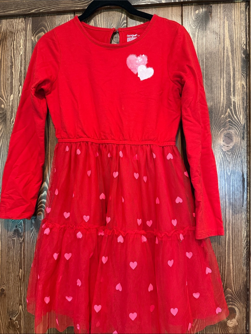 Cat & Jack Red Long-Sleeve Heart Tulle Dress